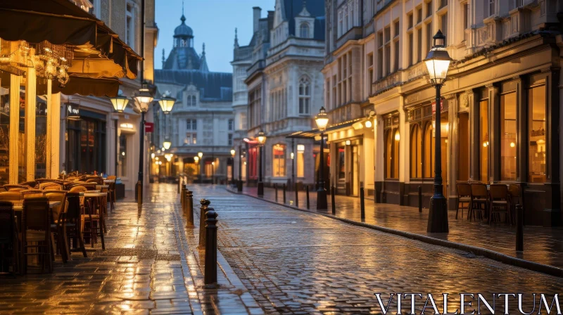 European City Night Street Scene AI Image