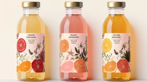 Glass Juice Bottles with Floral Patterns - Natural Fruit Juices