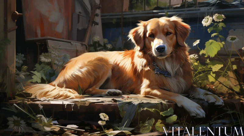 AI ART Golden Retriever Dog Relaxing in Sunlight