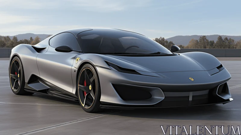 Gray Futuristic Ferrari Sports Car with Neoclassicist Influences AI Image