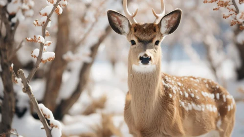 Majestic Deer Portrait in Snowy Forest