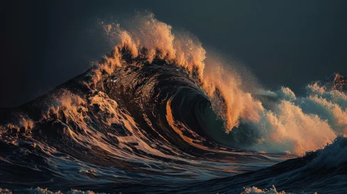 Powerful Wave Crashing on Rocky Shore