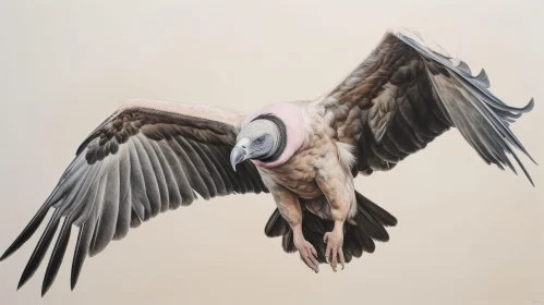 Realistic Painting of Lappet-Faced Vulture in Flight