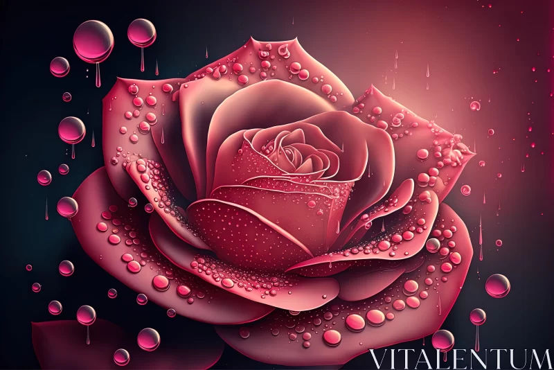 Romantic Rose Flower with Water Drops - Surrealistic Art AI Image