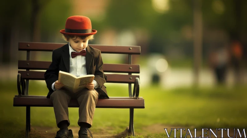 Serene Boy Reading in Park - Childhood Concentration Scene AI Image