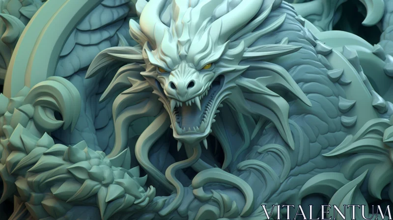 Majestic 3D Dragon Head in Green and White AI Image