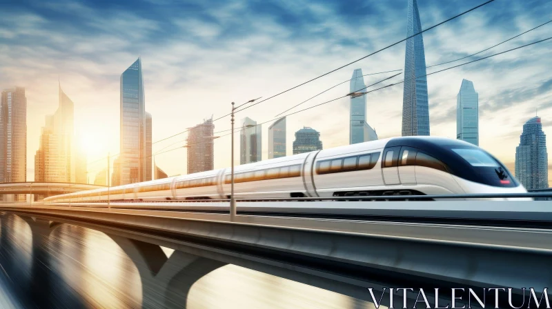 Modern City High-Speed Train Viaduct Scene AI Image