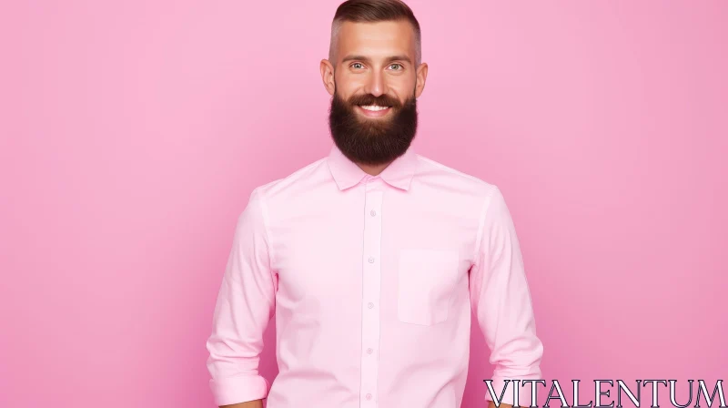Smiling Man Portrait in Pink Shirt AI Image