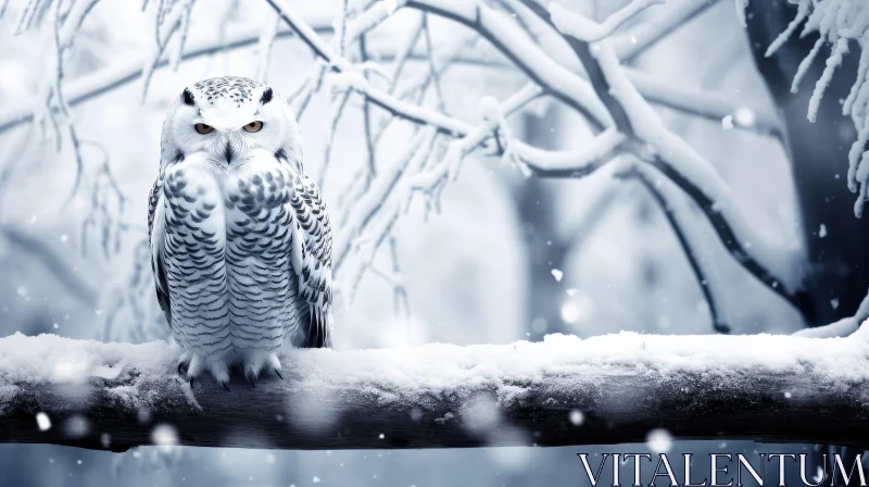 AI ART Snowy Owl in Winter Forest - Wildlife Photography
