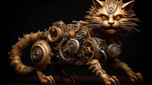 Steampunk Metal Cat 3D Rendering
