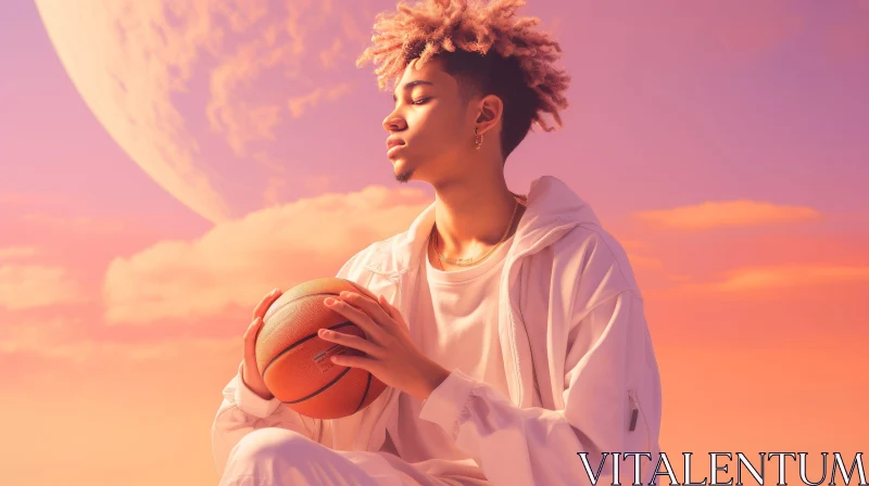 Young Male Basketball Player at Sunset AI Image