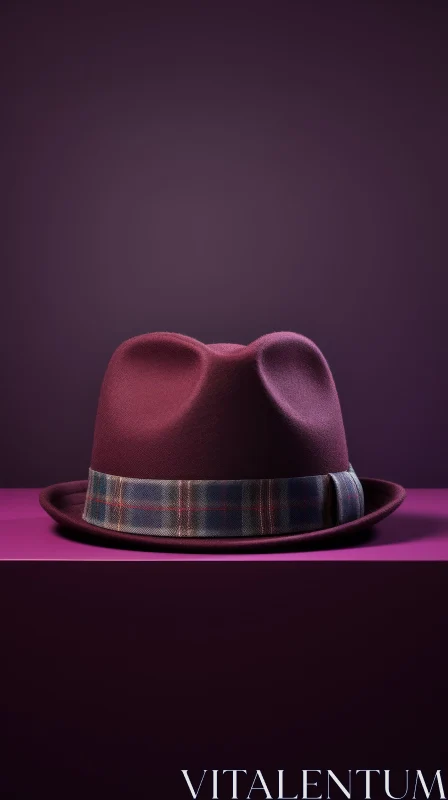 AI ART Burgundy Fedora Style Hat on Table - Abstract Art
