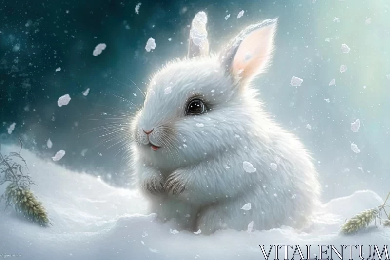 Captivating Image of a Cute White Rabbit in Snow | Digital Art AI Image