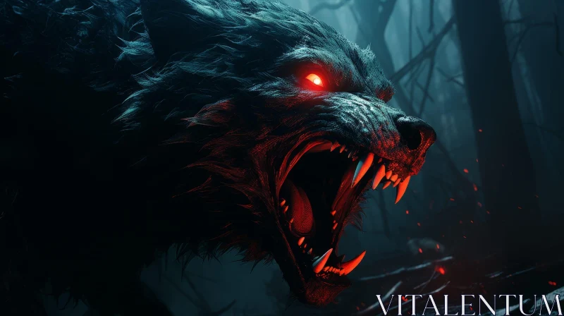 Dark Forest Wolf Digital Painting AI Image