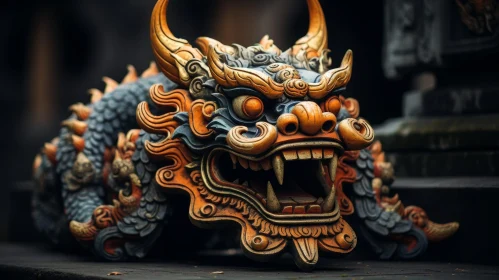 Intricate Chinese Dragon Stone Statue Close-up