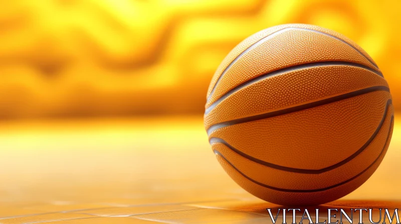AI ART Orange Basketball 3D Rendering on Wooden Floor