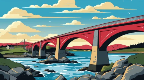 Quirky Bridge Illustration Over River - Cartoon Style