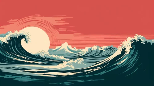 Rough Sea Waves Illustration - Retro Vintage Style