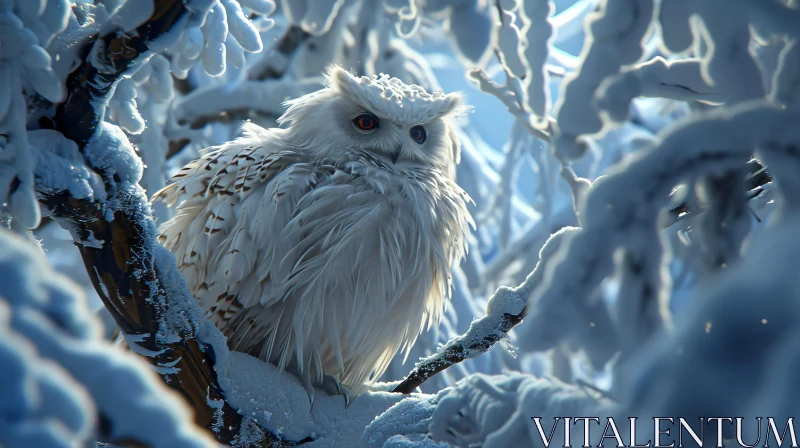 AI ART Snowy Owl in Winter Forest - Majestic Wildlife Photography