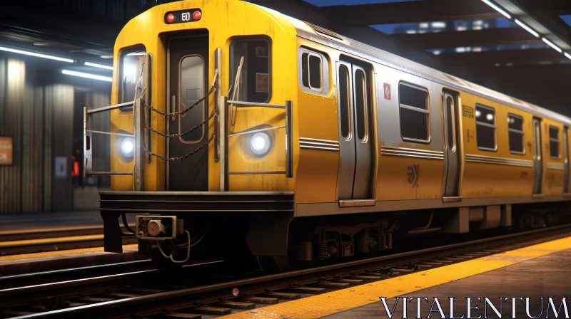 Yellow Subway Train Arrives at Urban Station AI Image