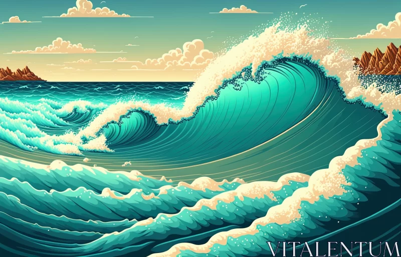 Captivating Art Painting of a Hyper-Detailed Wave Crashing into the Water AI Image