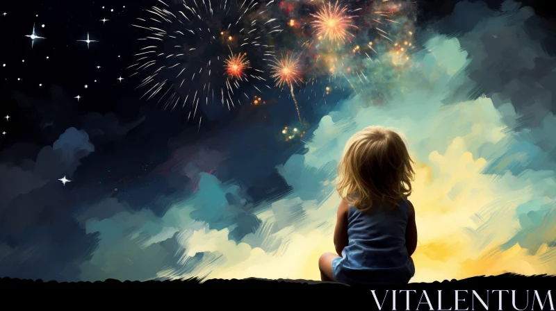 Child Watching Fireworks at Night AI Image