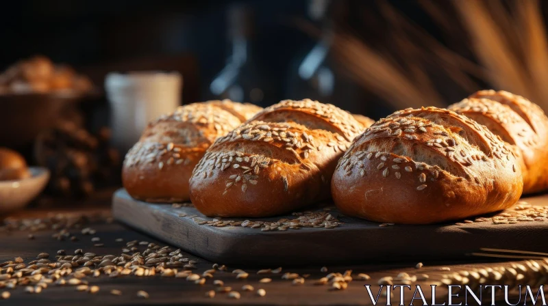 AI ART Delicious Freshly Baked Bread Rolls on Wooden Board