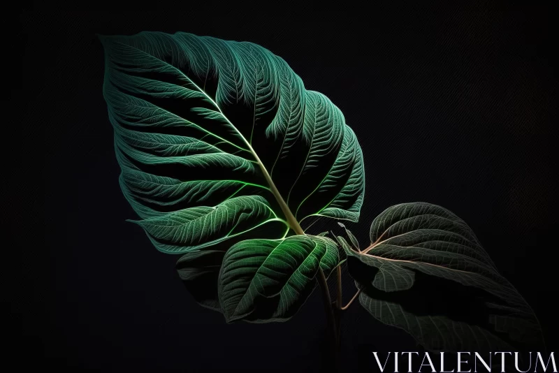 AI ART Green Leaf on Dark Background - A Surrealistic Botanical Illustration