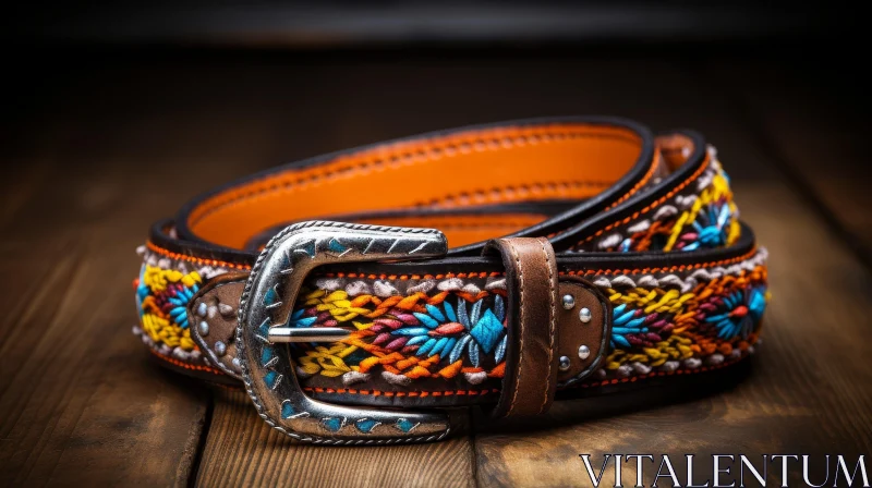 Handmade Leather Belt with Colorful Embroidery AI Image