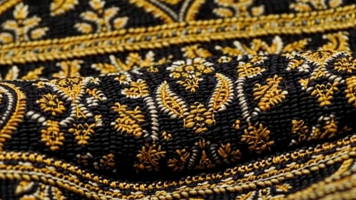 Intricate Black and Gold Embroidered Fabric Close-Up