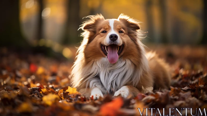Joyful Dog in Autumn Forest AI Image