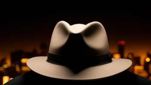 Mysterious Man in Beige Fedora Hat at Night