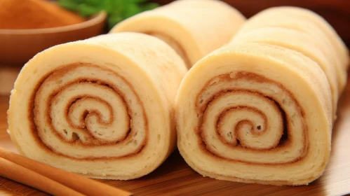 Spiral Cinnamon Roll Close-up on Wooden Cutting Board