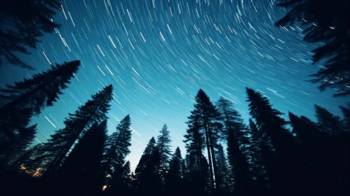Starry Night Sky and Pine Trees
