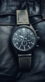 Stylish Black Wristwatch with Brown Leather Strap