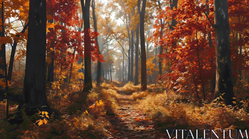 Tranquil Autumn Forest Landscape AI Image