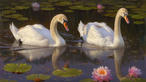Tranquil Swans in Pond Painting
