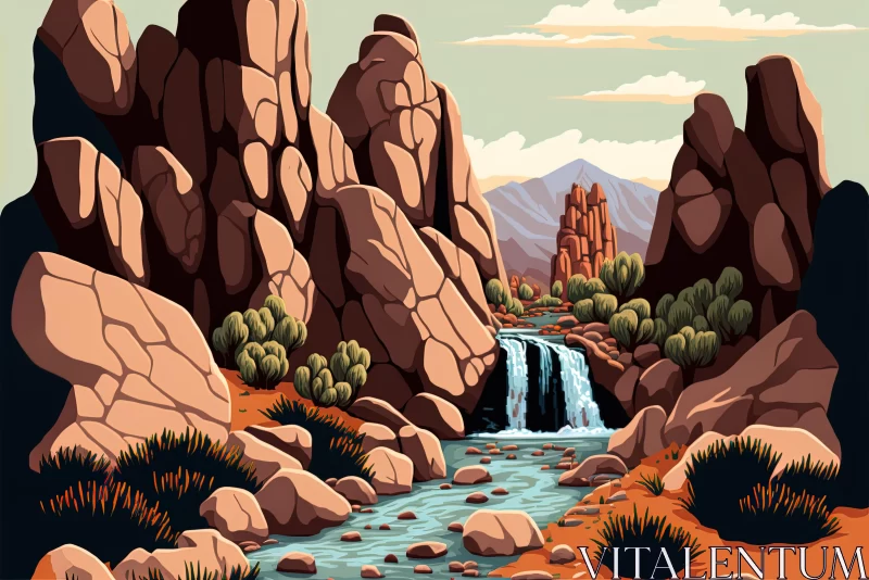 Captivating Waterfall in Desert Illustration | Vibrant Colors AI Image