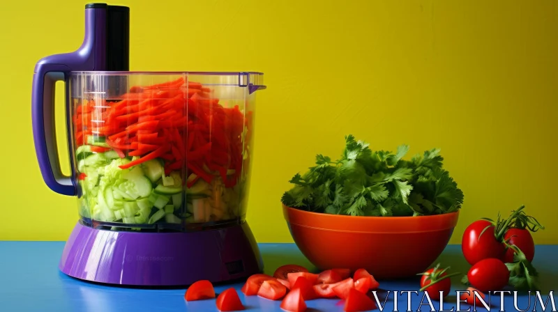 AI ART Chopped Vegetables in Food Processor | Kitchen Appliance