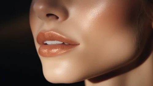 Close-Up Woman Lips Brown Skin Metallic Color