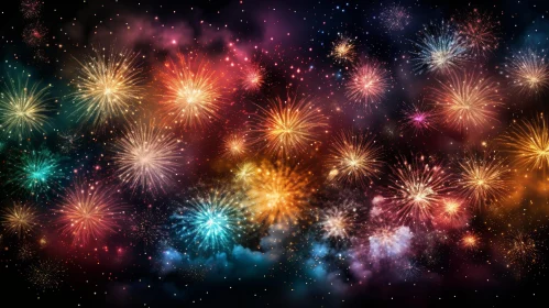 Colorful Fireworks Display in Night Sky - Festive Celebration