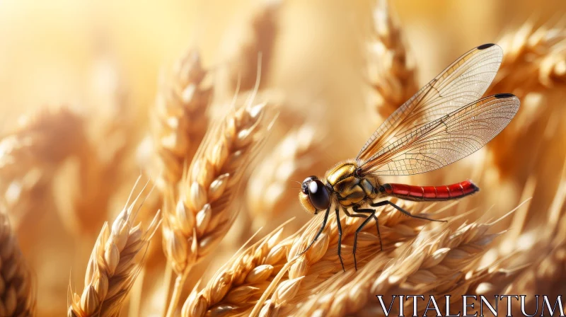 Dragonfly on Wheat: Stunning Nature Close-up AI Image