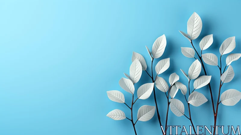 AI ART Elegant 3D Rendering of White Leaves on Blue Background