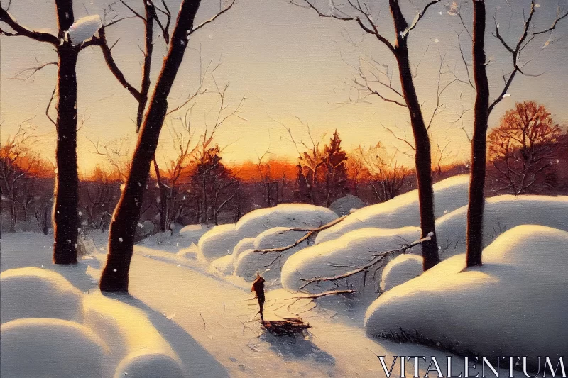 Snow-Covered Landscape with Richly Detailed Genre Painting AI Image