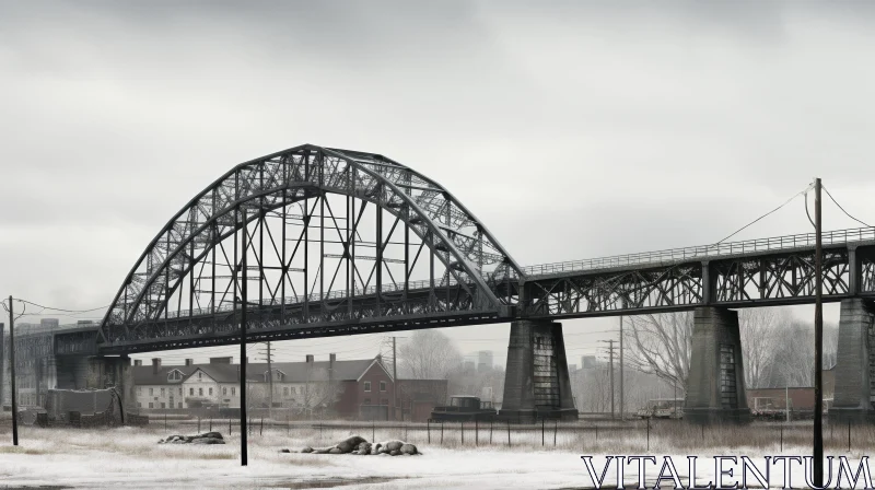 AI ART Urban Metal Bridge in Snowy Post-Apocalyptic Scene