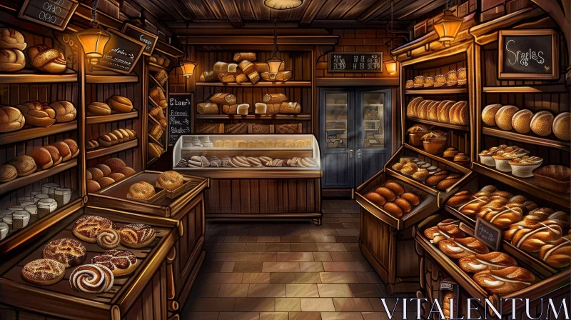 Warm Bakery Scene with Fresh Breads and Pastries AI Image