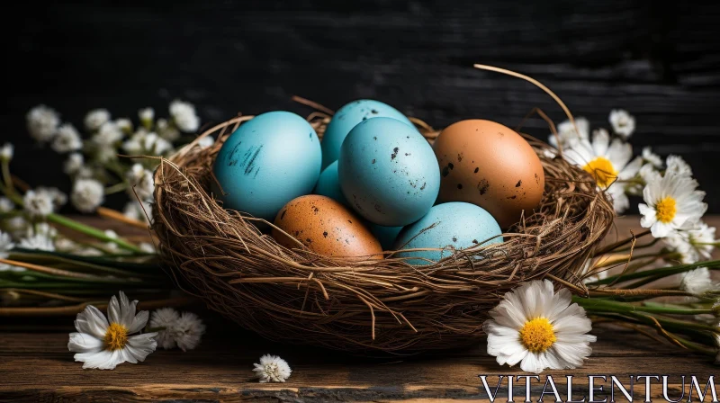 AI ART Bird's Nest with Easter Eggs Still Life