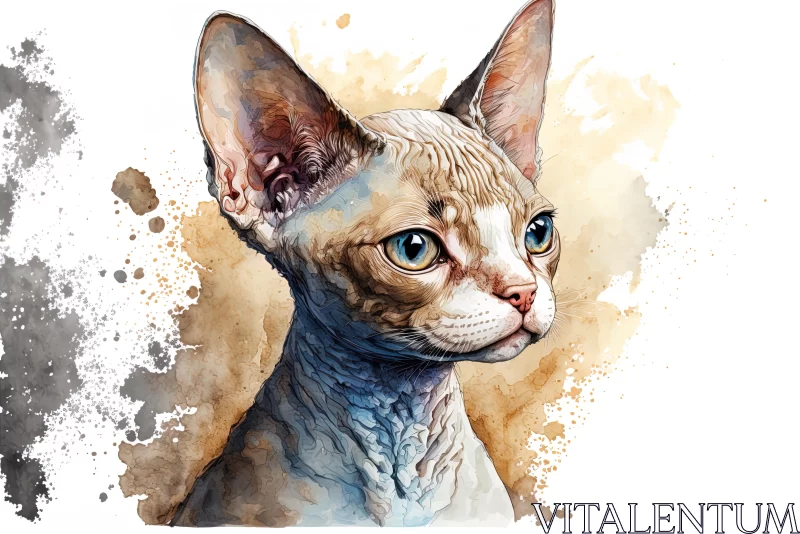 Detailed Watercolor Painting of a Sphynx Cat AI Image
