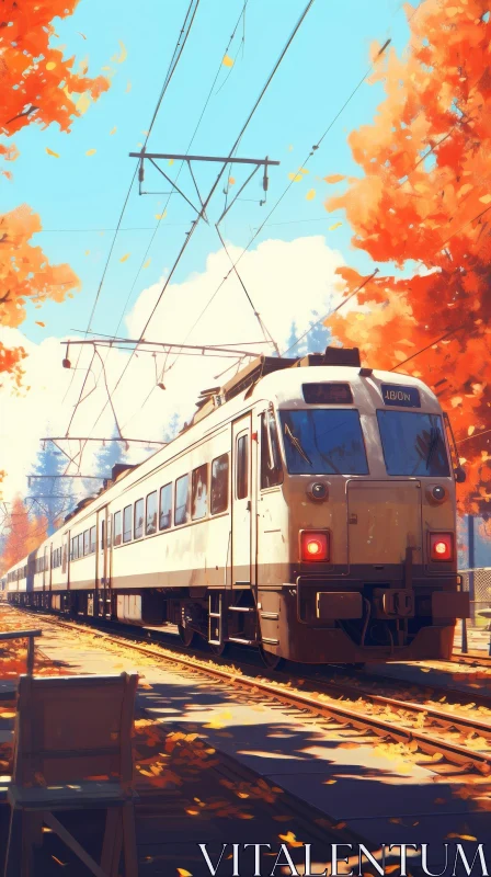 Modern Commuter Train in Colorful Autumn Landscape AI Image