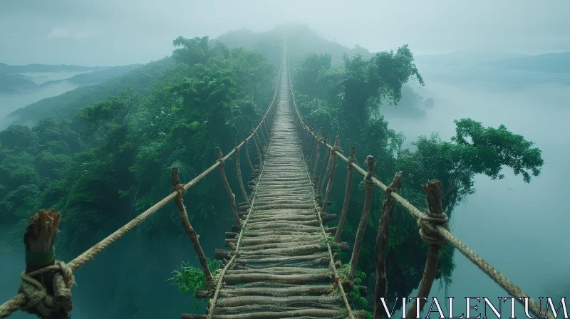 Mysterious Rope Bridge in Jungle Digital Painting AI Image